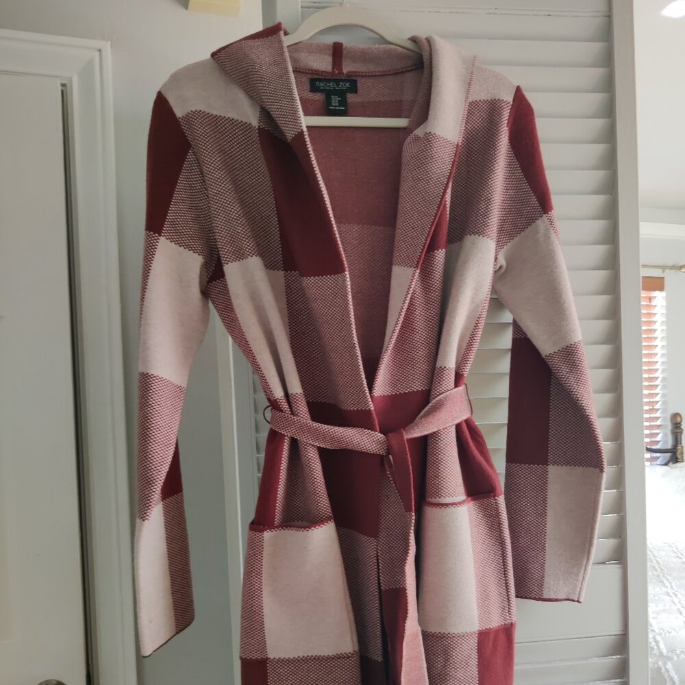 Rachel Zoe Belted Hooded Plain Cardigan - Size M